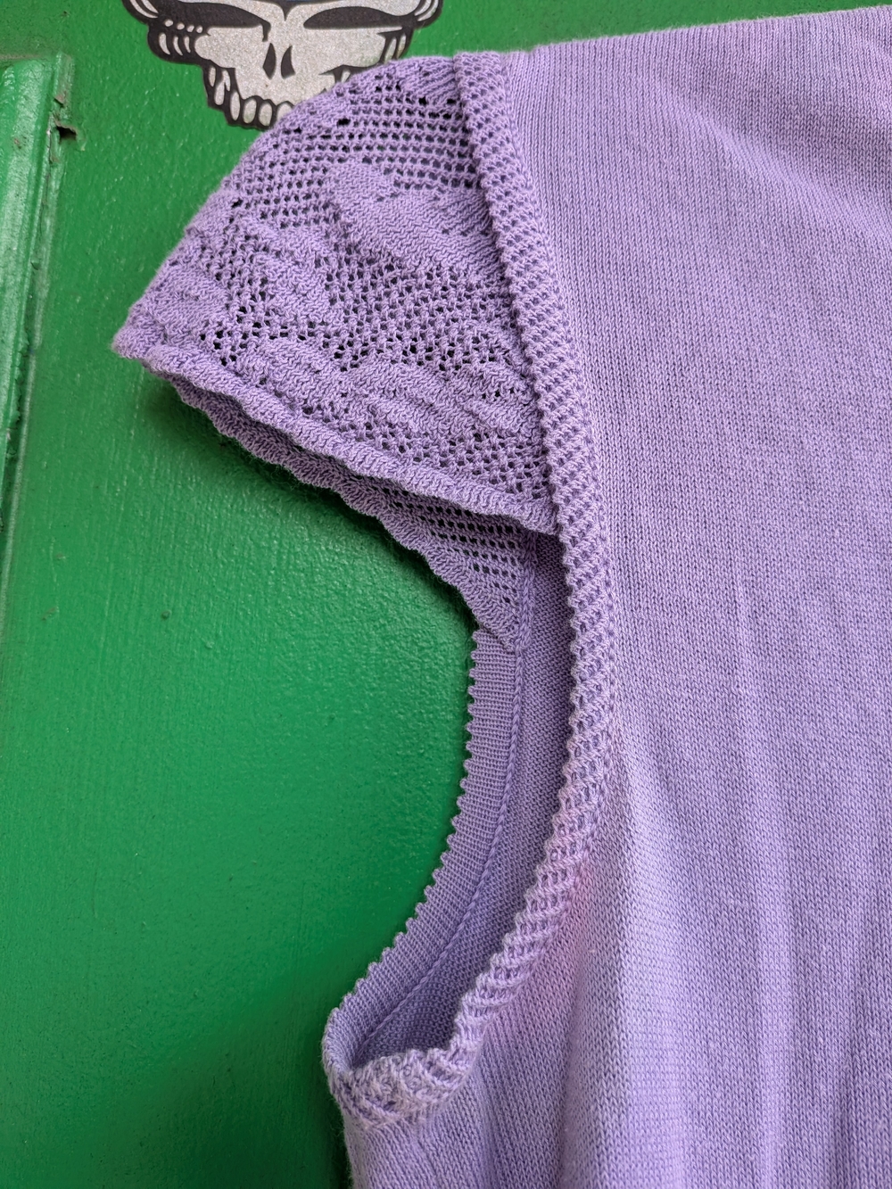 Salvatore Ferragamo Lavender Knit Cotton Cap-Sleeve Sweater, Made In Italy, 80s